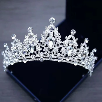 1 adet Düğün Saç Tiara Kristal gelin tacı Taç Gümüş Renk Diadem Tiaras Parti Ziyafet Saç Başlıklar Kafa Takı Hediye