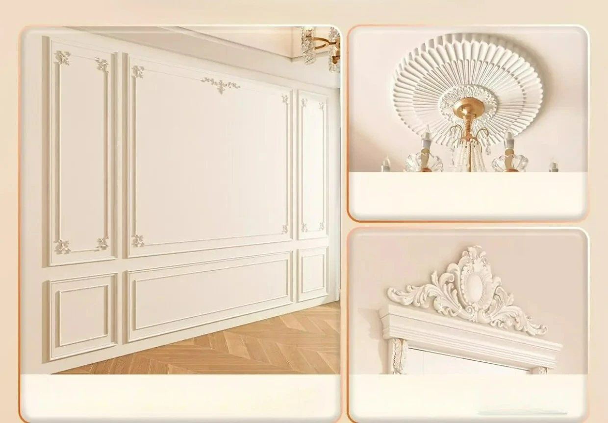 Factory Direct 2026 French ceiling PU light panel carved plaster European retro round parquet chandelier base