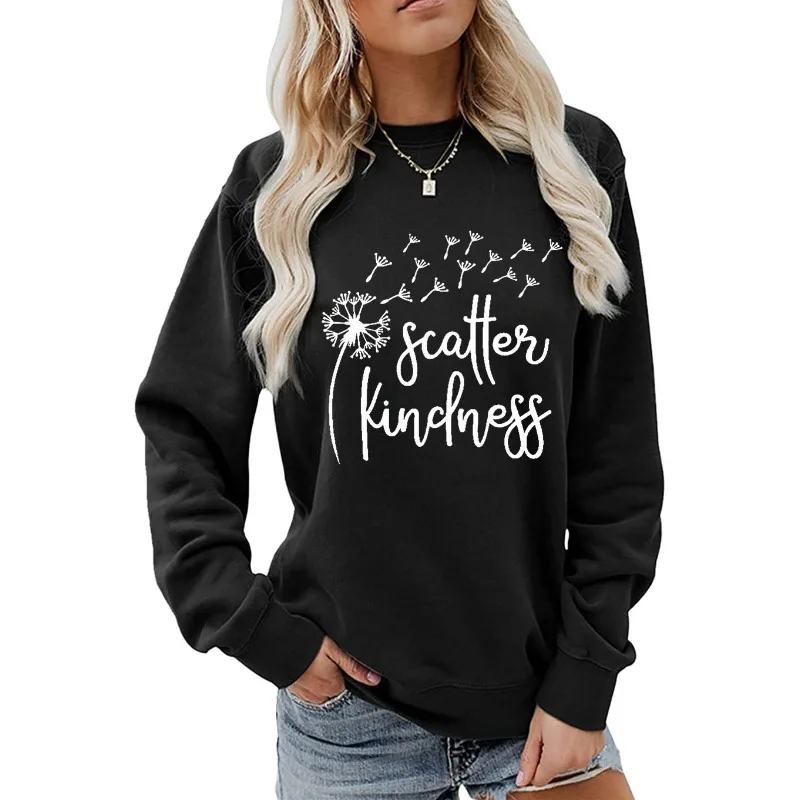 Scatter Kindness Round Neck Fashion Casual Autumn and Winter Long Sleeved Hoodie for Women Sweatshirts  Clothes  Sweatshirt