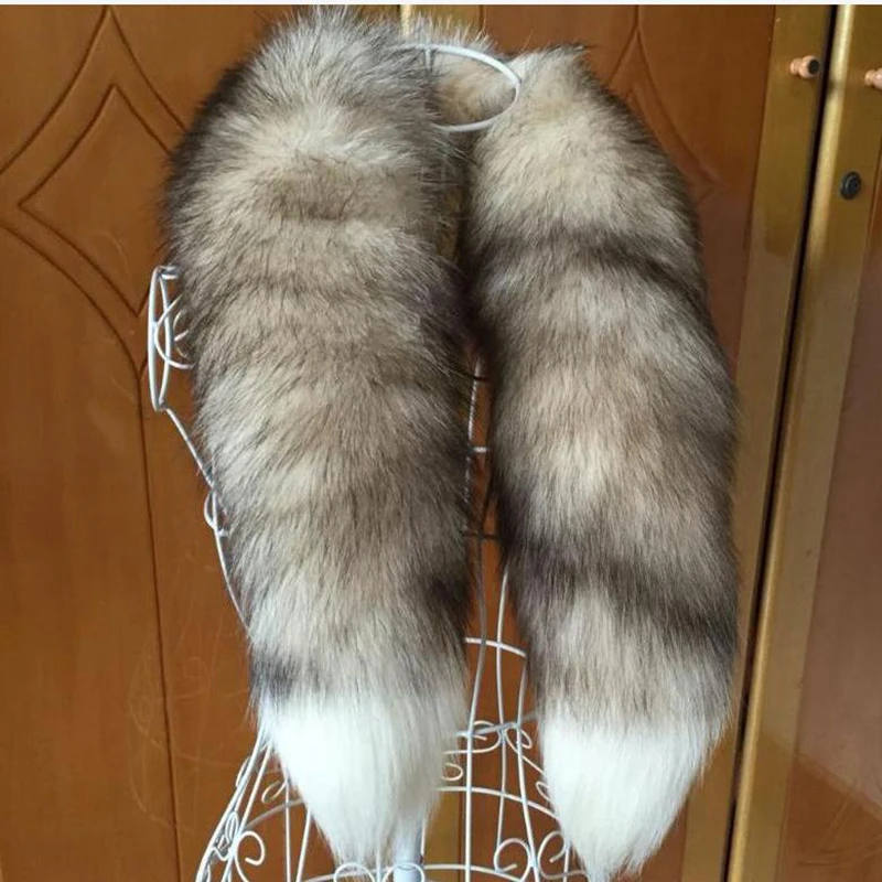 Natural Fur Fox Scarf for Women Winter Warm 100% Real Fur Scarves Fashion Drawstring Large Fox Tail Fluffy Mufflers Long 80cm