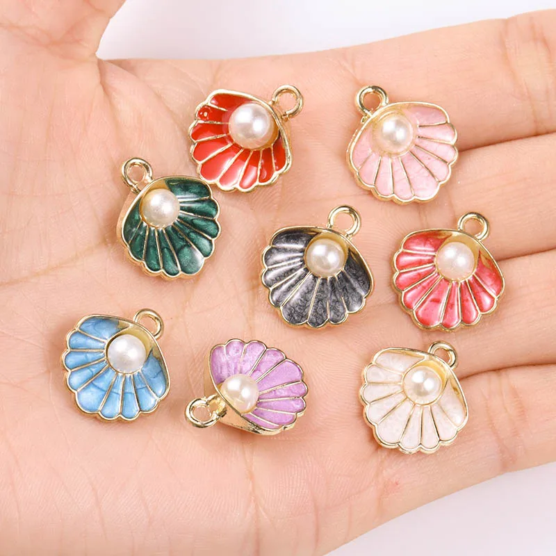 20Pcs Beaded Pearl Shell Charm Suitable for Necklace Earring Making Oil Dripping Enamel Beach Pendant DIY Sweet Jewelry Accessoy