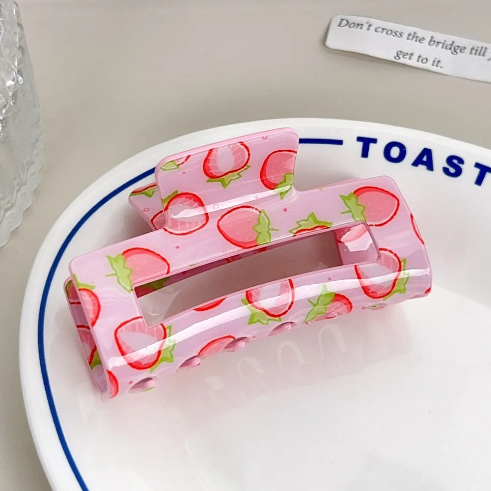 

Cute Cherry/Watermelon Fruit Series Crab Clip Hollow Lovely Geometry Hair Claw Ponytail Clip Square Acetic Acid Shark Clip Daily