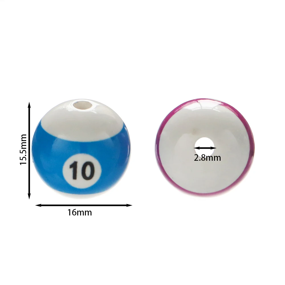 10pcs/Lot 16mm Colorful Acrylic Big Hole Billiards Ball Beads for Jewelry Making DIY Bracelet Necklace Accessories