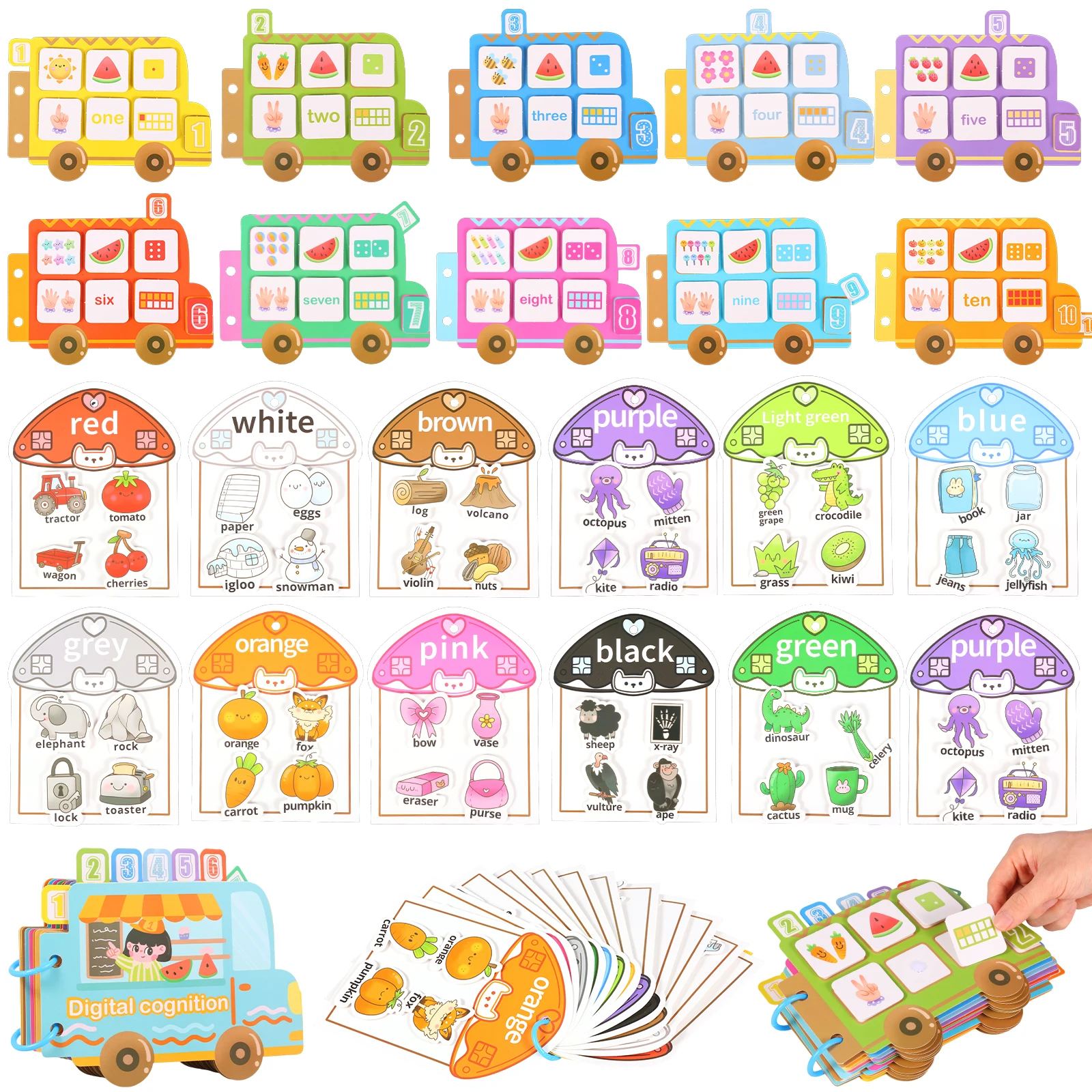 Toddlers Busy Book Safety Color/Number Themed Quiet Book for 3-5 Preschool Educational Sensory Fine Motor Matching Game Gifts
