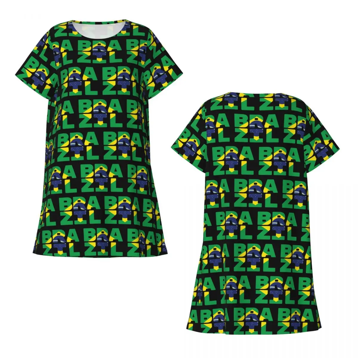Custom Brazil Flag Text Short Sleeves Nightdress For Sleeping Sleepshirts Women Short Sleeve Nightgowns Soft Pajama Dress