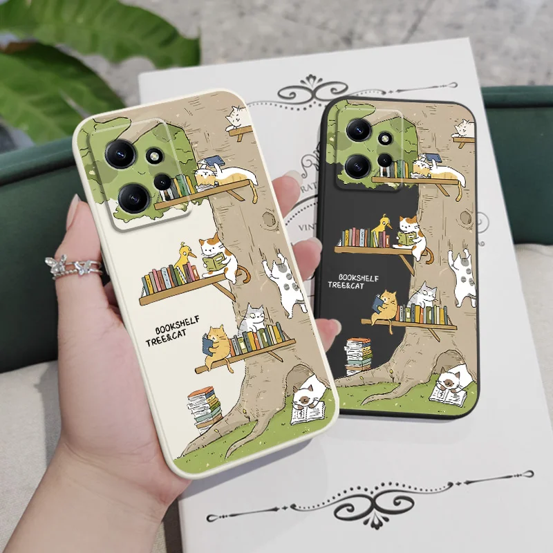 Big Tree Kitten Phone Case For Xiaomi Redmi Note 13 12 12S 11 11S 10 10T 10S 9 9S 8 7 Pro Plus 4G 5G Liquid Silicone Cover