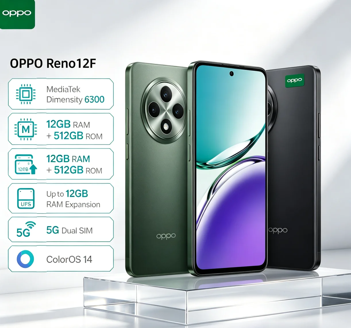 Popular 2026 OPPO Reno12F Unlocked Android Phone 12GB 512GB Big Capacity Storage High‑End Memory Configuration Stable Operation