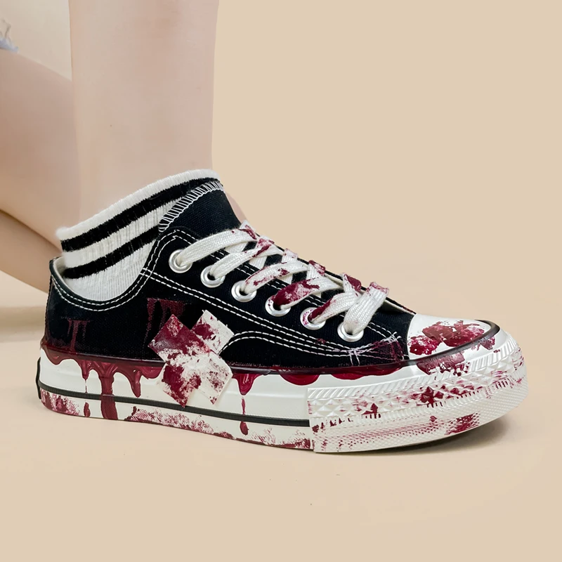 Amy and Michael Original Design 2024 New Fashion Individual Graffiti Women Sneakers Female Low Top Hand Painted Canvas Shoes