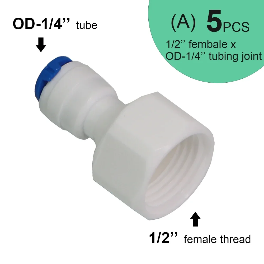 5PCS 1/2'' Female x 1/4'' 3/8'' OD PE Tube Quick Connector Fittings Water Purifiers Reverse Osmosis Systems Accessories