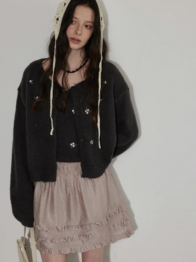 

Lofi выберите свободный вязаный свитер с вышивкой, кардиган, женский весенний новый вязаный комплект, длинный круглый кардиган Sve