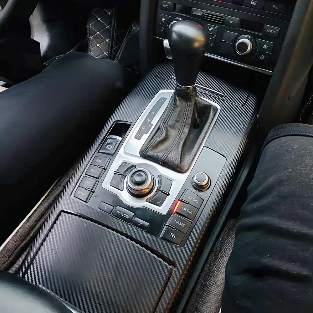 Stiker Cetakan Perubahan Warna Konsol Tengah Interior Mobil Serat Karbon Hiasan Mobil untuk Audi A6 C6 2005-2011