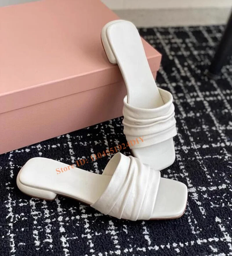 

Comfortable White Ruffle Leather Summer Flats Women Slip On Sandals Woman Wrinkle Version Daily Outdoor Slippers