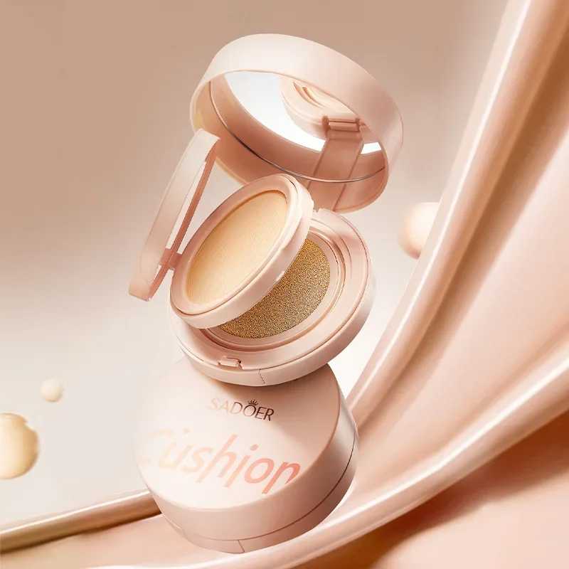 Cojín en polvo de doble capa 2 en 1, transparente, Natural, duradero, iluminador, Sadoer, maquillaje, corrector, polvo suelto, cojín de aire, crema BB