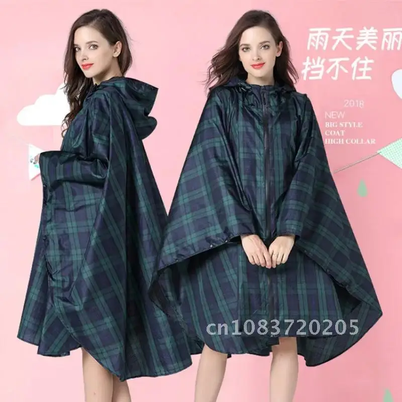 Men's and women's fashion poncho raincoat Green check poncho large size poncho mountaineering poncho waterproof raincoat