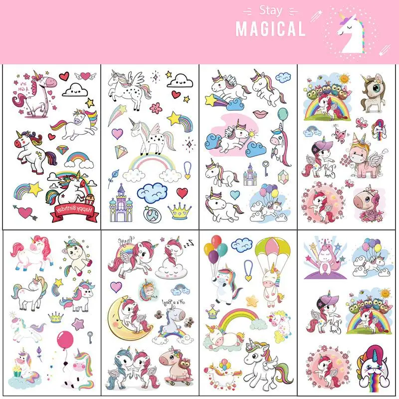 10pcs Children's Cartoon Tattoo Sticker Cute Waterproof Temporary Unicorn Dinosaur Mermaid Space Watch Arm Face Tattoo Sticker