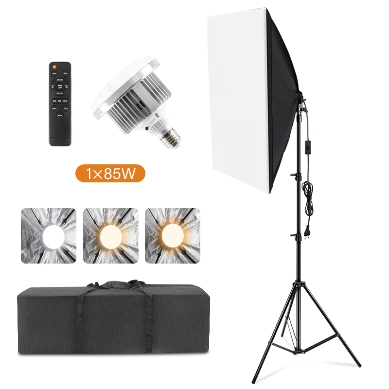 20x28in E27 Soft Photo Lighting Kit 30w,58w,85w Led Bulb Adjustable Lights With 1.6M Tripod Softbox For Shooting,Video,Streaming