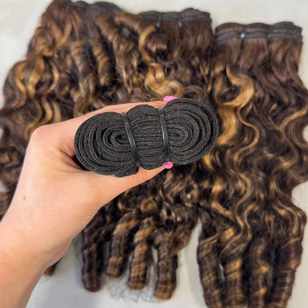 1/3 Bundel Keriting Burma Jalinan Rambut Manusia Mentah Vietnam Bundel Sorot Ekstensi Rambut Keriting Kelas 12A untuk Semua untuk Wanita