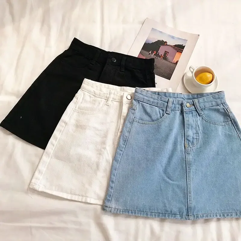 Women's Summer Skirt Casual Big Size Jeans A-line Short Skirt High Waist Denim Vintage Tassel Female Clothing DURIKIES