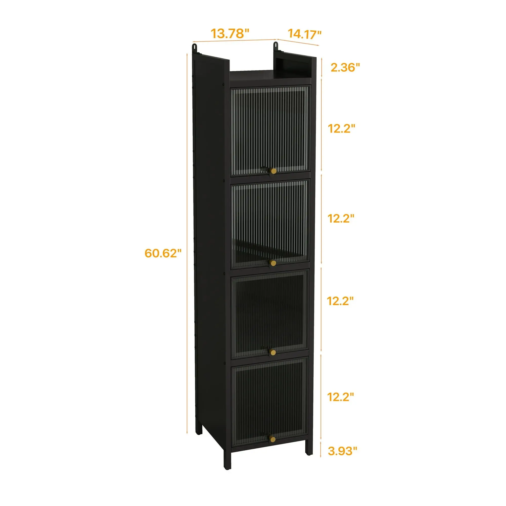 Glass Door Cabinets, Display Cabinets, Modern Four-Tier Glass Door Cabinet with Fluted Glass Doors, Five-Tier Storage, Iron Fram