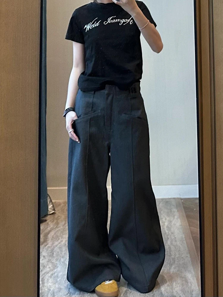 PBAP عادية عادي Pintuck بدلة واسعة السراويل النساء جيوب عالية الخصر مستقيم واسعة الساق ثنيات سراويل طويلة ملابس الصيف خمر #6