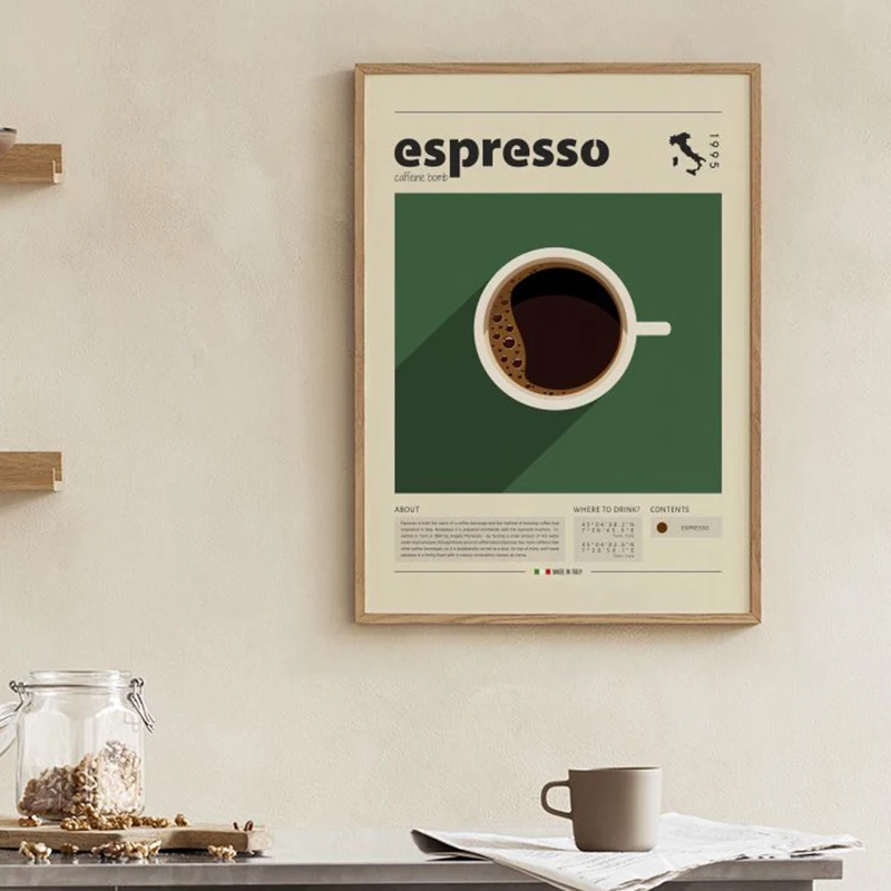 Cup Of Espresso Moka Brew Lemons Sunlight Olives Wall Art Print Poster kitchen Canvas Picture Decorative Paintings Dining Room