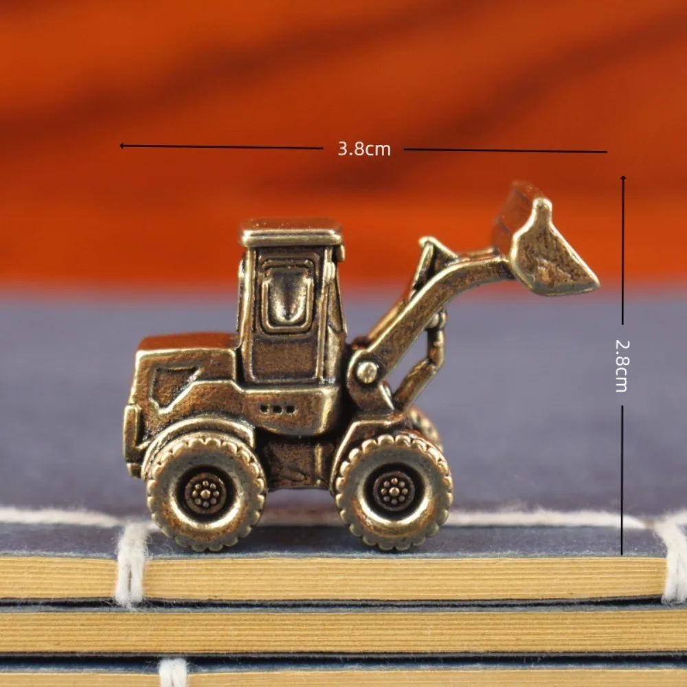 Vintage Brass Mini Engineering Vehicle Figurine Alloy Bulldozer Tractor Model Desktop Ornament Home Decor Collectible Art Gifts