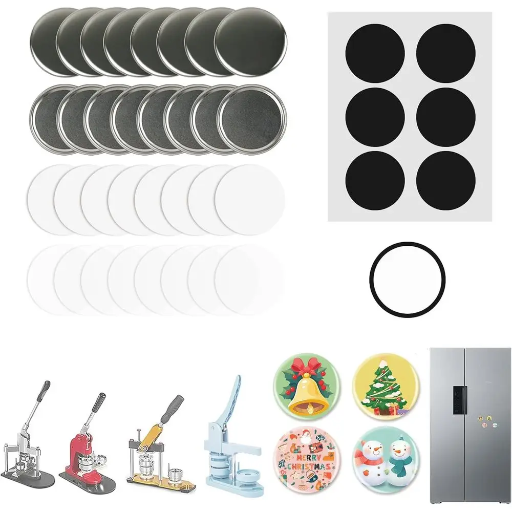

100 Sets Button Maker Supplies or ridge Magnet Maker hine 58mm/2.25 inch, Including Metal Cover, Metal Back Cover, Clear ilm, Bl
