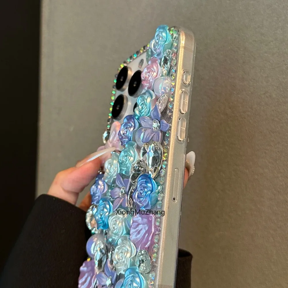 3D-Blumen Bling Strass-Hülle für iPhone 18 17 16 15 Pro Max 13 14 15 Plus 13 12 11 Pro Max XSMax Diamant-Kristall Damen-Cover – Detail 7