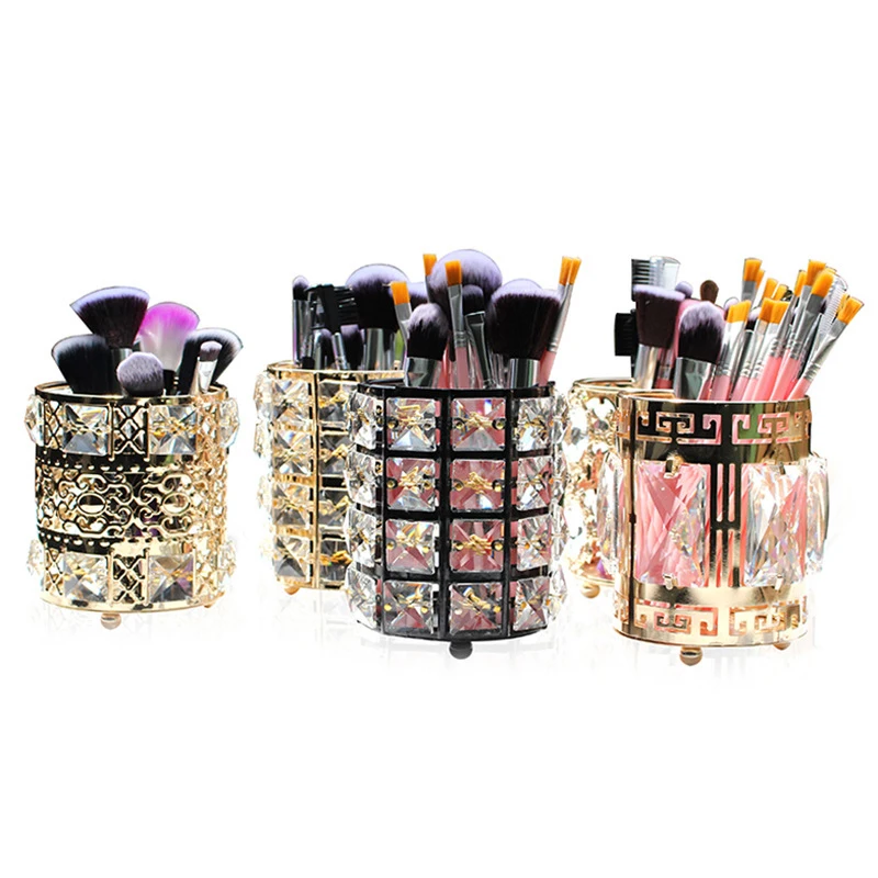 Europe Metal Makeup Brush Storage Holder Test Tube Eyebrow Pencil Organizer Bead Crystal Jar Jewelry Diamond Cosmetic Box