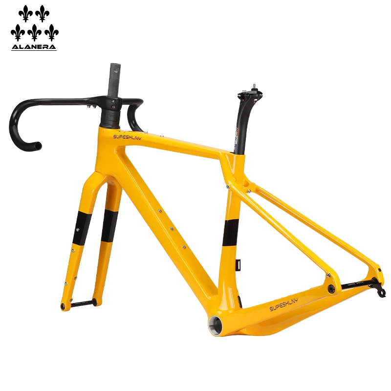 Yellow - new ALANERAl gravel Gravel carbon fiber bicycle road frame off-road melon bike frame T47 thread GLOSS
