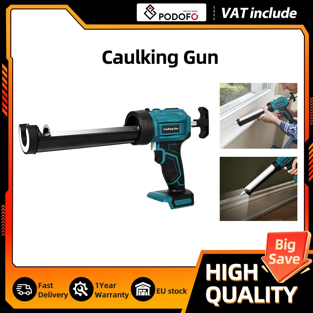 Pistolet à colle électrique sans fil Podofo 4 vitesses, pistolet à colle pour verre, outil de calfeutrage et de scellement pour batterie Makita 18V