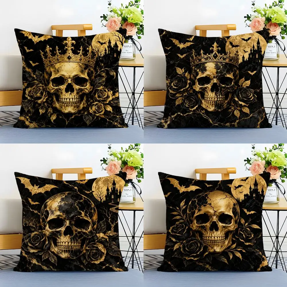 H-Halloween Black Gold Marble Pattern Cushion Cover Linen Minimalist Soft  for Sofa Bed Home Room Decor