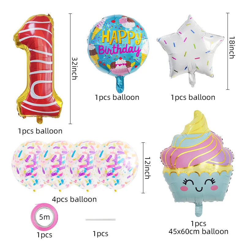 Donut Balloon Party Decorações Grande Donut Número 2 Balão Rodada Donut Star Foil Balões para Baby Birthday Party Supplies