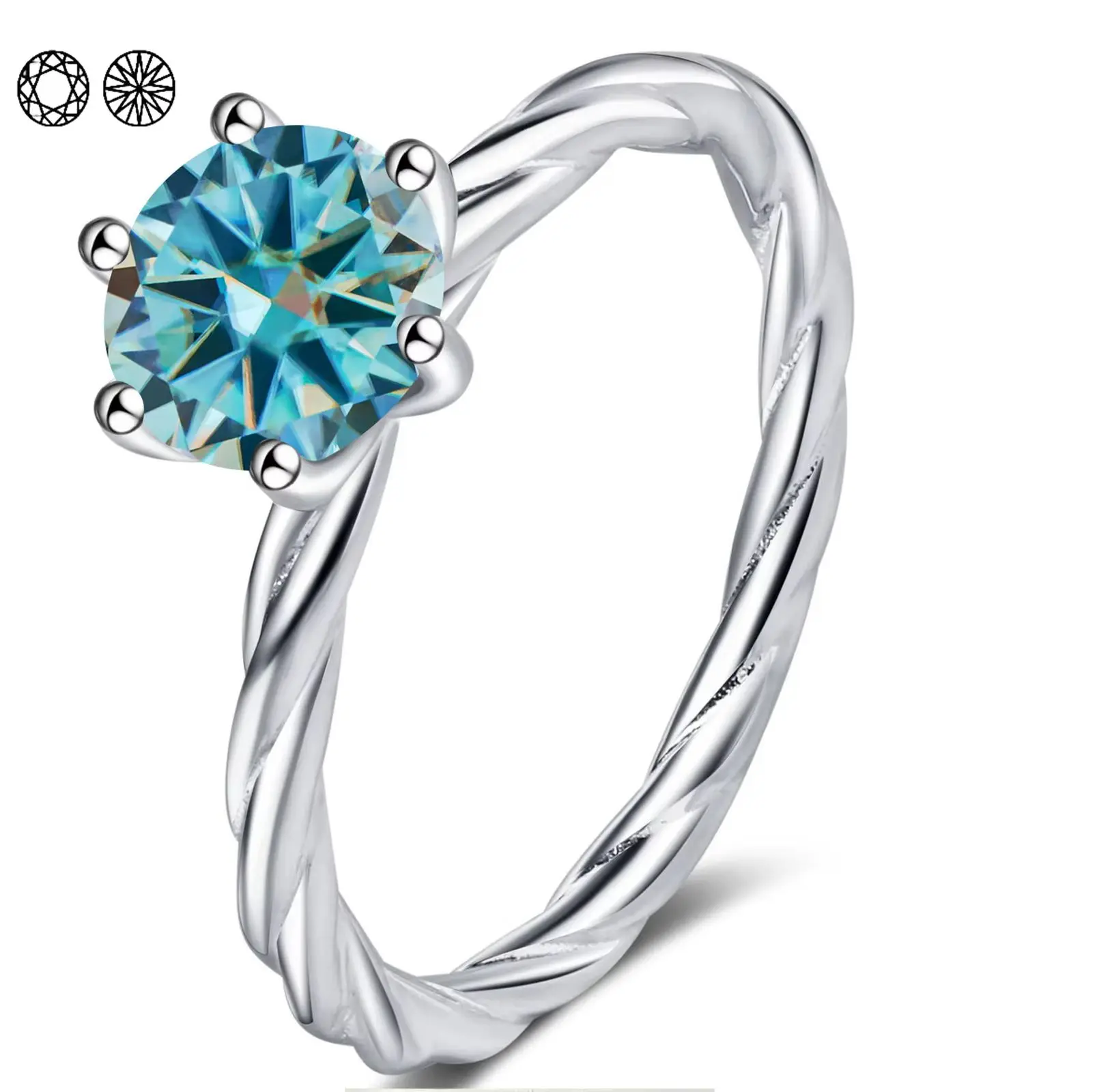 6,5 mm 1 Karat Moissanit-Ring für Charmante Damen, Hochzeits-Versprechen, Solitär-Band, Zertifiziert, S925 Sterling Silber Fingerring