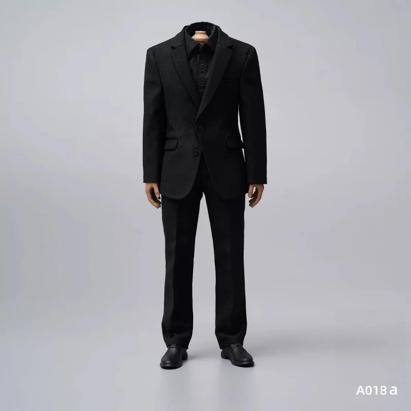 AFS A018 1/6 Men's Casual Suit Black/Striped Suit And Belt Shoes Clothes Model Fit 12