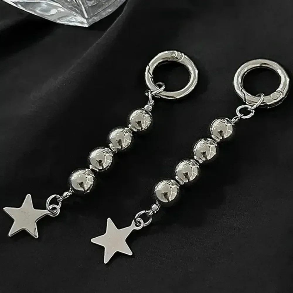 

Y2K Keychains Round Bead Pentagram Metal Key Ring for Women Men Wind Rock Punk Star Pendant Key Chain Handbag Decoration Jewelry