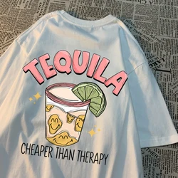 Tequila tańszy niż terapia męskie topy prostota luźna odzież uliczna kreatywność t-shirty z wycięciem pod szyją koszulka z okrągłym dekoltem dla kobiet