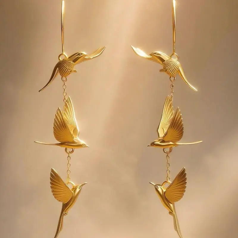 New Earrings, Golden Cloud Swallows, Long Earrings, High Temperament, Bird Women's Stud Earrings, Jewelry Gift
