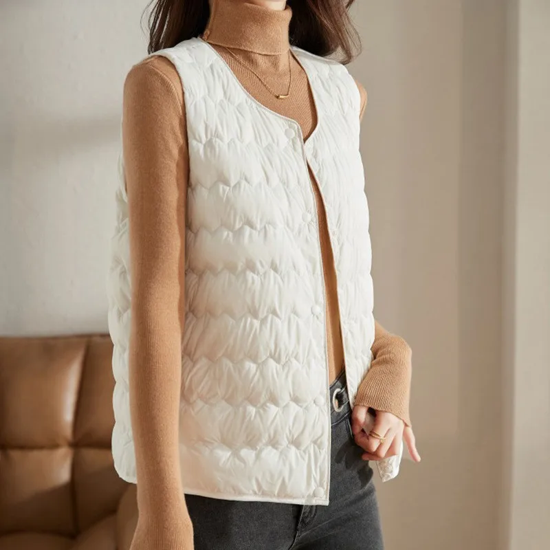 Ultra Light White Duck Down Vest Coat Autumn Winter Women Warm Sleeveless Waistcoat Parka Lady Single Breasted Short Tank Jacket