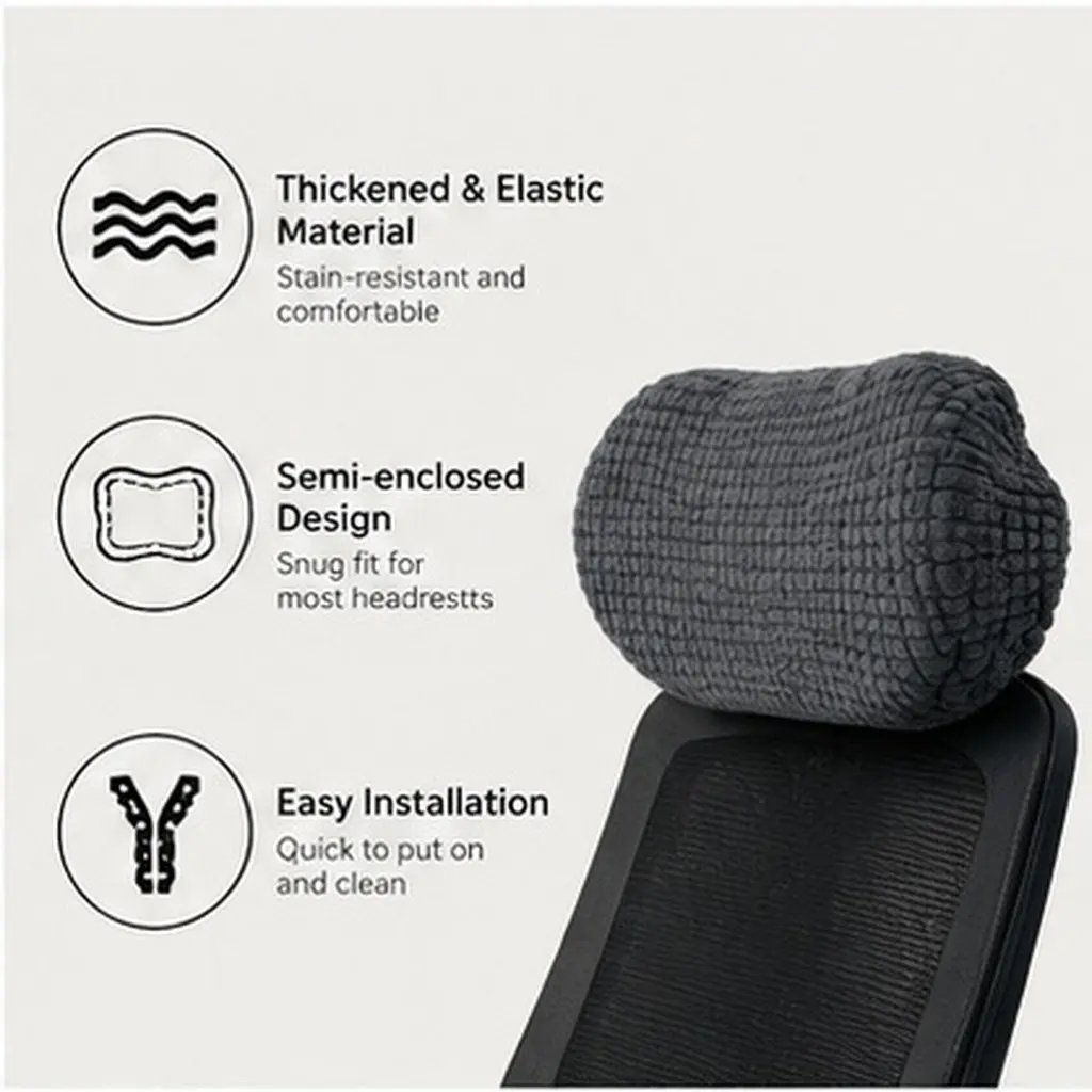 Office Chair Headrest Cover Dark Grey Thickened Elastic Protector Non-Slip Replacement Computer Chair Head Pillow Sleeve Cushion