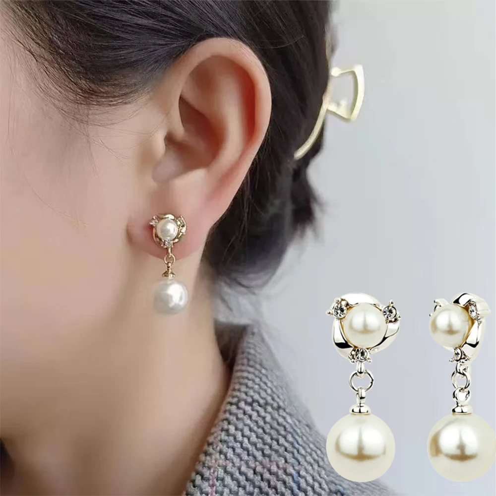 Double Pearl Gold Silver Color Pendant Earrings Antiallergic Ear Pin Women Gift Jewelry Windmill Spiral Earrings Drop Shipping