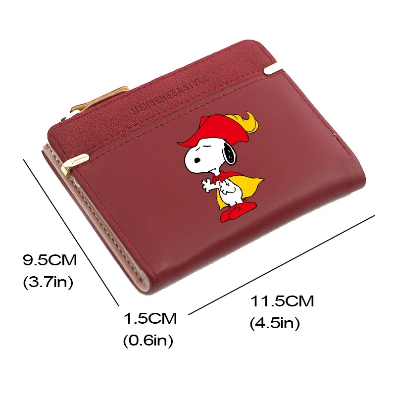 Snoopy PU Leather Wallet Girl Cute Cartoon Anime Purse Woman Solid Color Fashion Trend Multifunctional Card Bag Zero Wallet Gift