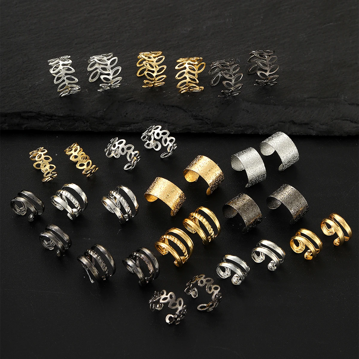 30 Pcs Hollow Leaf Design Clip Earrings Set for Women Simple Punk Colorful Creative Non-Piercing Ear Clips Trendy Daily Jewelry