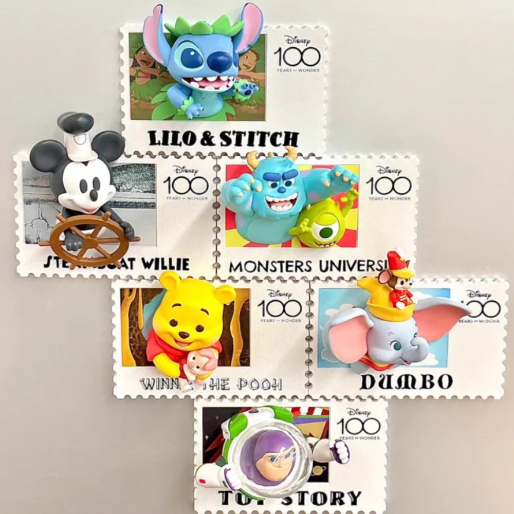 

Miniso Genuine New Edition Disney Anniversary One Hundred Retro Stamp Series Blind Box Refrigerator Magnet Garage Kit Gifts