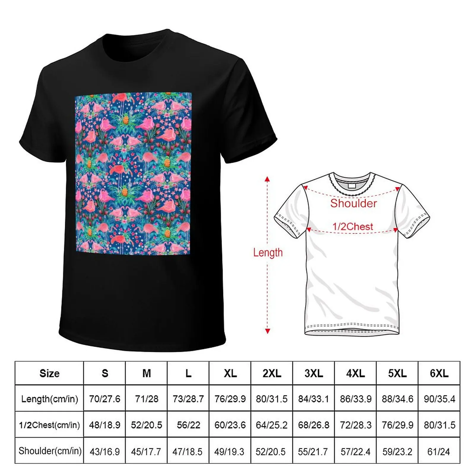 Flamingo watercolor pink Paradise with hibiscus flowers, protea flowers and palm leaves T-Shirt graphic shirts men clothes