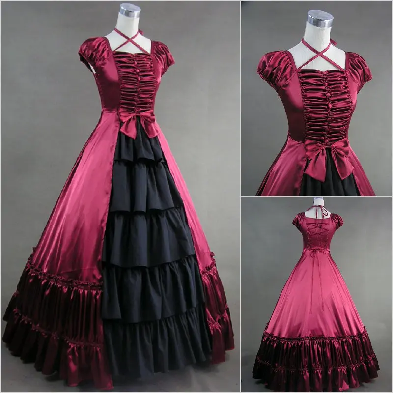 

Lolita Gothic Short Sleeved Floor-length Victorian Dress Evening Ball Gown Medieval Court Noble Princess Rococo Costume Dress