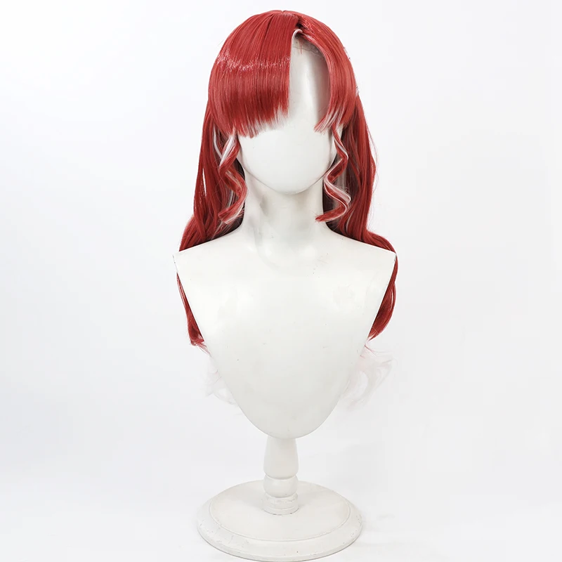 Vtuber Saotome Berry Cosplay Wig Red White Mixed Wavy Heat Resistant Synthetic Hair Halloween Party Role Play + Free Wig Cap