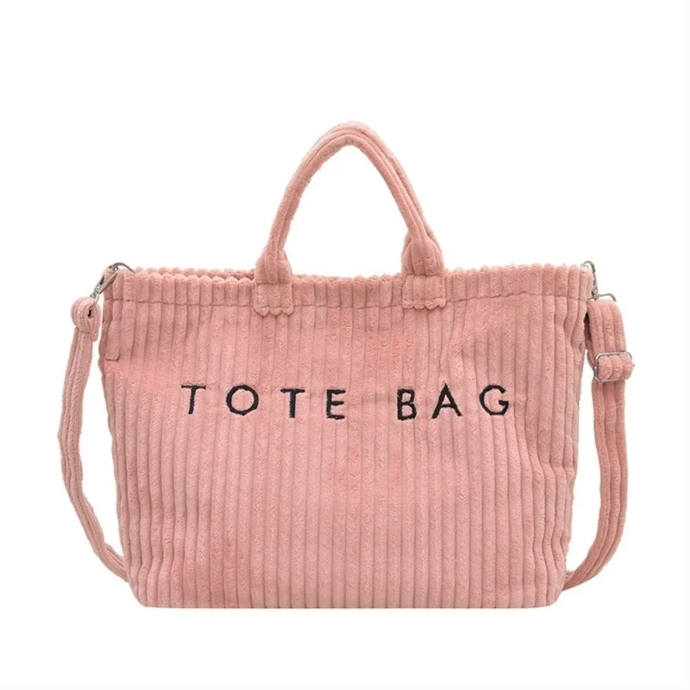 

Korean Style Corduroy Tote Bag Large Capacity Lightweight Slouchy Shoulder Bag Trendy Solid Color Letter Embroidery Handbag