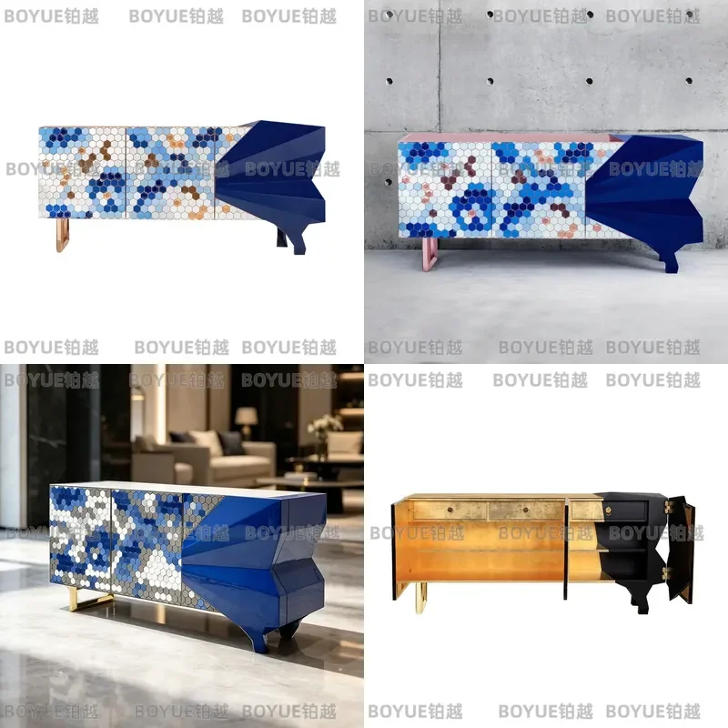 Light Luxury Honeycomb Side Cabinet Creative Wall Mounted Storage Unit for Living Room Entrance Decorative Locker Villa