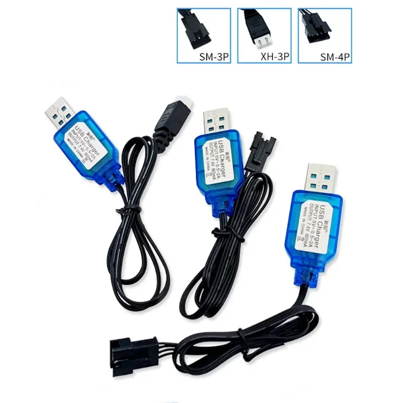 1 pces SM-3P/XH-3P/SM-4P para a frente plugue 7.4v 800ma nimh/nicd bateria carregador usb cabo para carro elétrico brinquedo usb cabo de carregamento